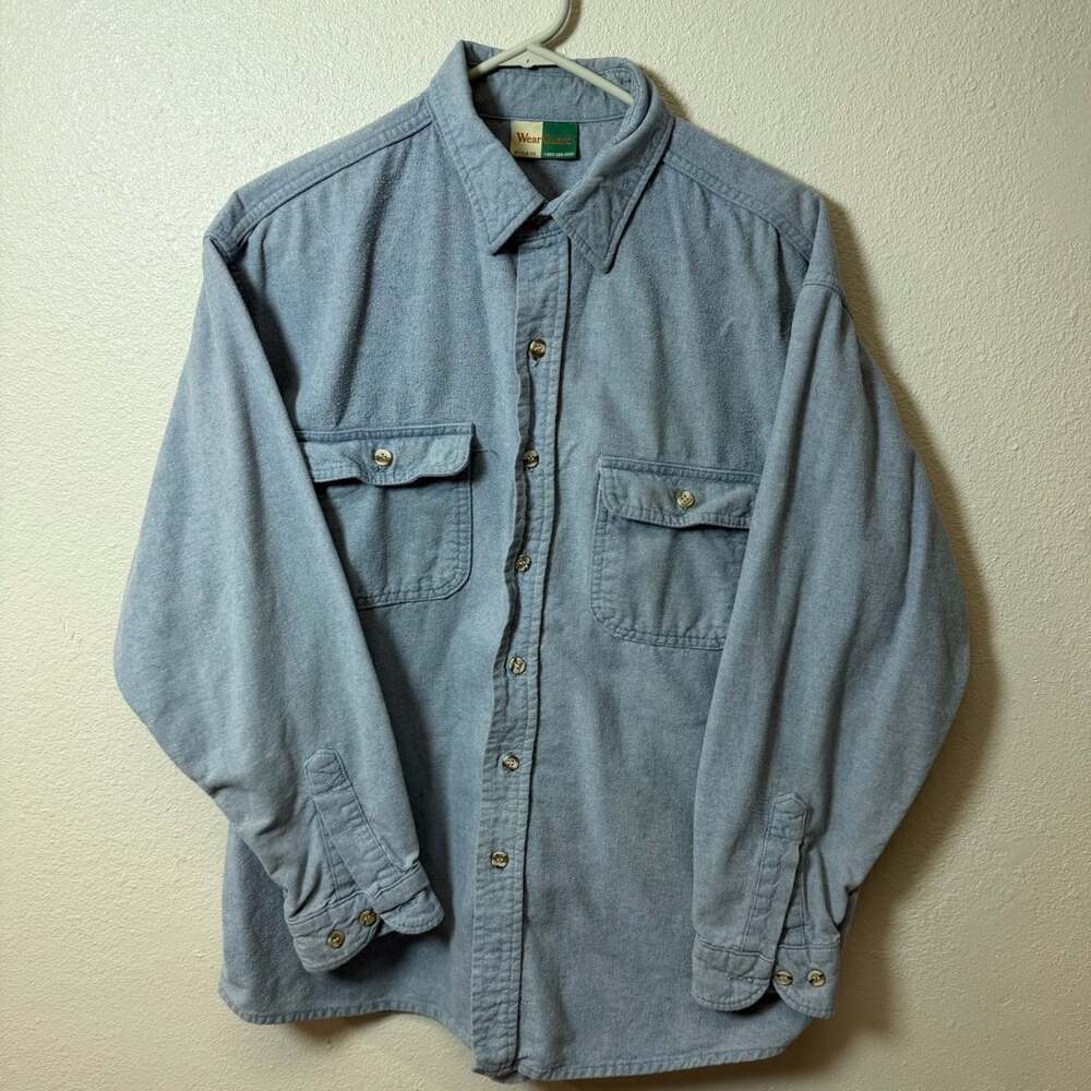 WearGuard Vintage Style 112 Chamois Work Shirt Blue 100% Cotton Made in USA